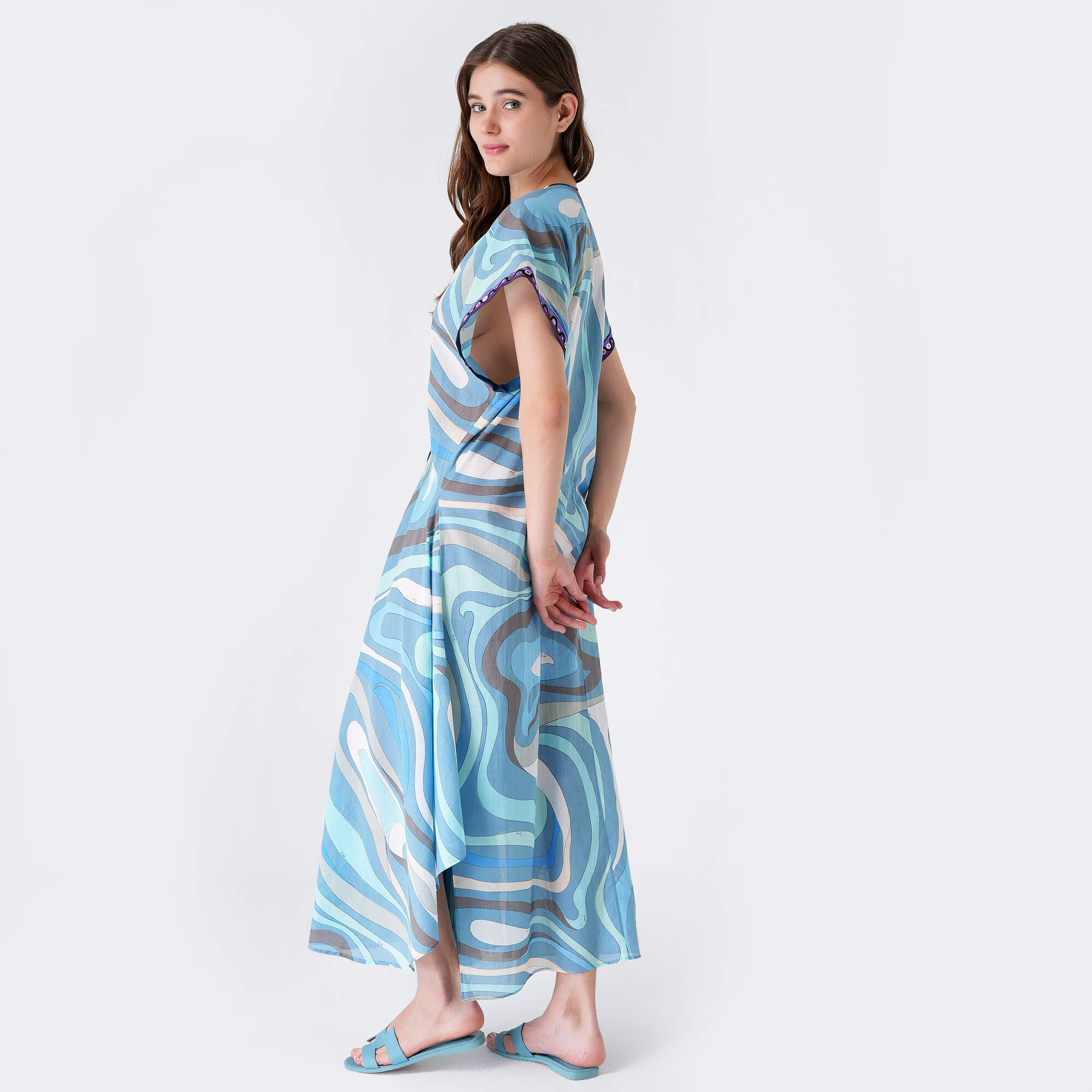 Emilio Pucci - Blue&White&Purple Cotton Kaftan & Pareo